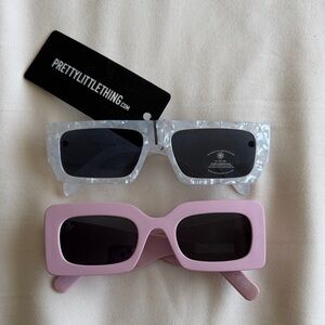 PrettyLittleThing Pearl White & Pastel Pink Rectangular Sunglasses Duo
